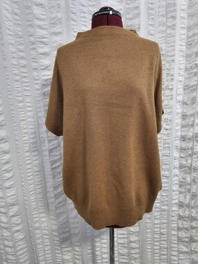 Cynthia Rowley Camel Brown Wool Blend Fine-knit Short-sleeve Poncho Sweater XL